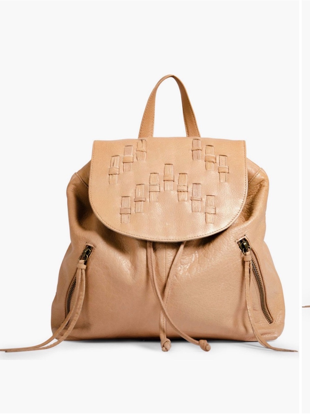 Women’s Woven Flap Leather Backpack - Neutral Tan